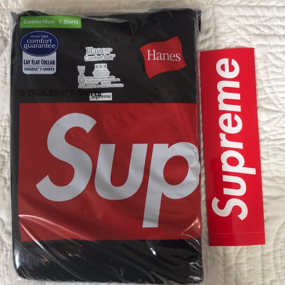 Supreme Hanes Tagless Tee Pack of 3 Black Sz M